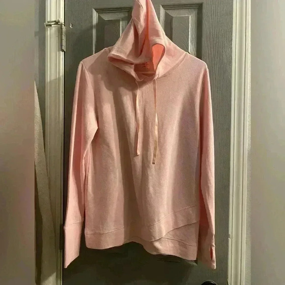 Women’s lightweight pink pullover hoodie thumb holes & a crossover at waist SM - Picture 4 of 8